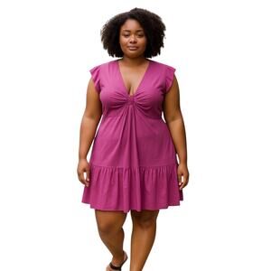 Steve Madden V-Neck Knot Front Tiered Hem Pink Mini Dress Size XXL NWT MSRP $89